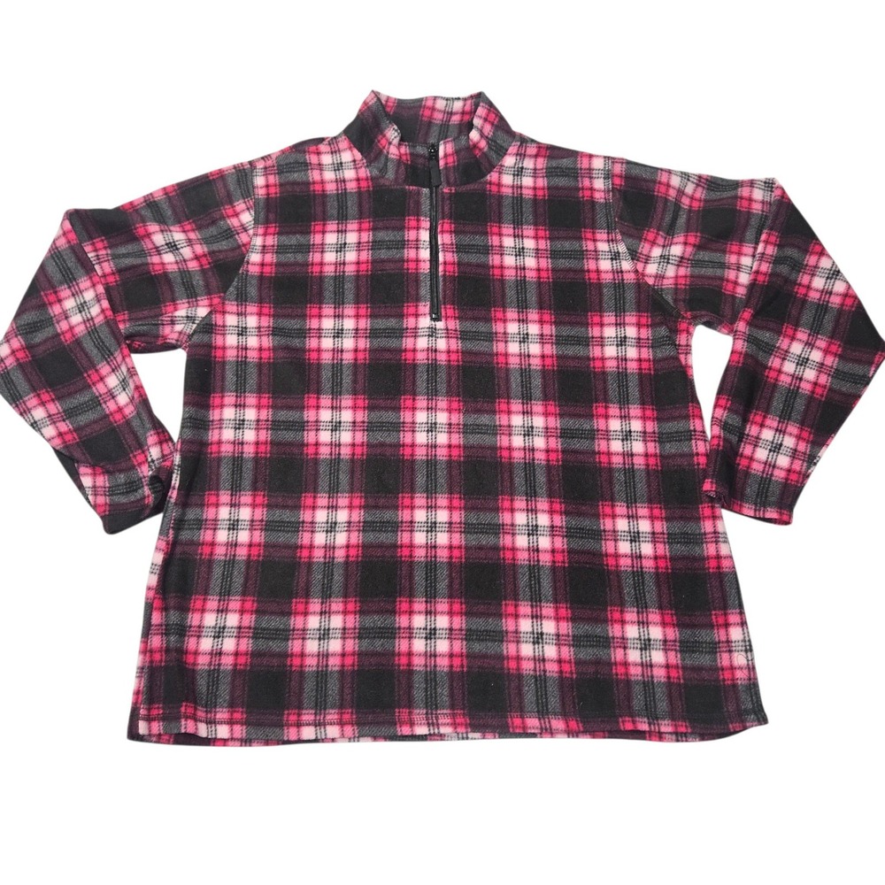 Victory Outfitters 1/4 Zip Fleece Pullover Pink Black Plaid Sz 2X